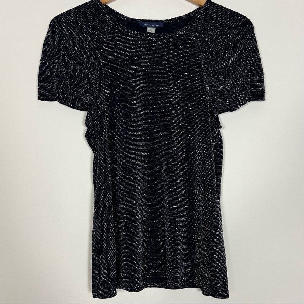 Tommy Hilfiger women's sparkly or glitter-dot flutter sleeve top.